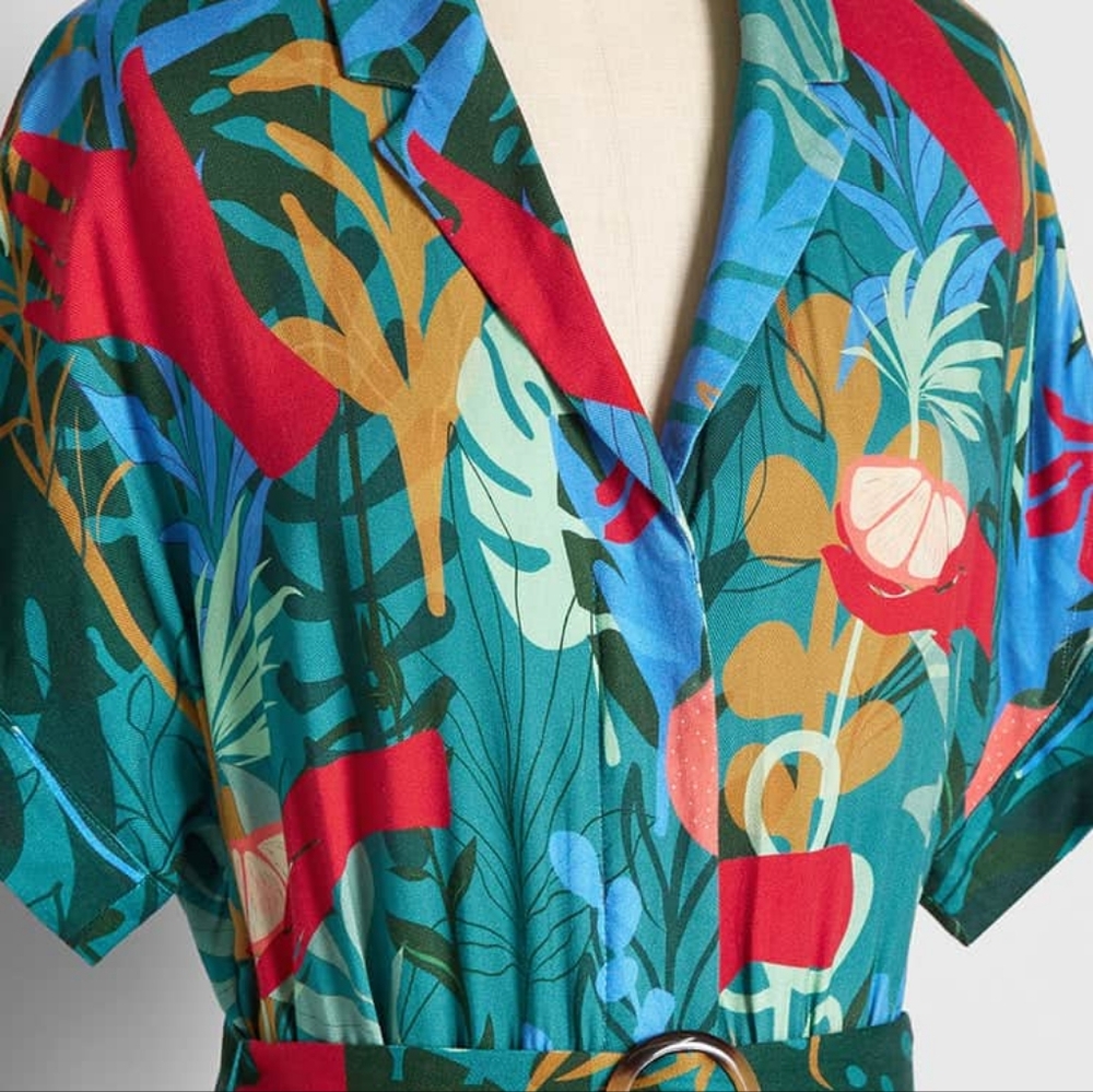 NWOT Hutch Rigby Tropical Floral Tie Waist Button Front Maxi Shirt Dress
